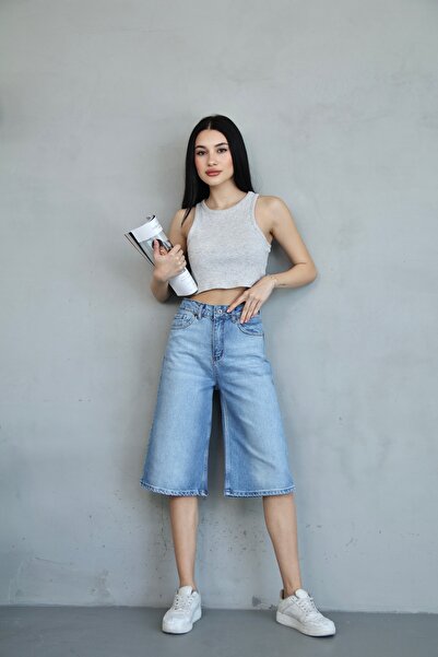 Genel Markalar BAGGY BUZ YIKAMA JEAN ŞORT BERMUDA