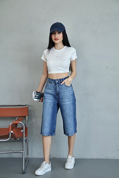 Genel Markalar BAGGY ORTA MAVİ JEAN ŞORT