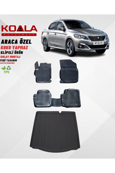 KoalaOtoTekstil Peugeot 301 (2012 Sonrası) Araca Özel Havuzlu Paspas ve Bagaj...