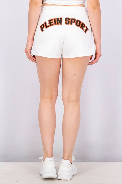 Plein Sport Women Brand Logo Drawstring Shorts, White