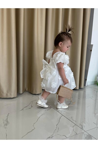 BEM KİDS SİMA GÜLLÜ KIZ BEBEK ELBİSE - BEYAZ