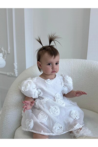 BEM KİDS SİMA GÜLLÜ KIZ BEBEK ELBİSE - BEYAZ