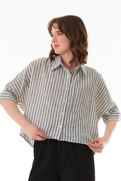 Fulla Moda Cămașă crop oversize cu dungi