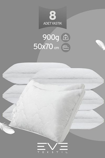 Eve Tekstil 8 bucăți Klimax White Series Siege Pernă Anti-alergică Nano Fibră de silicon 50x70 cm