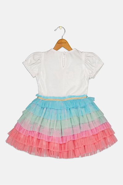Miss Toddlers Girl Embroidered Dress, Multicolor