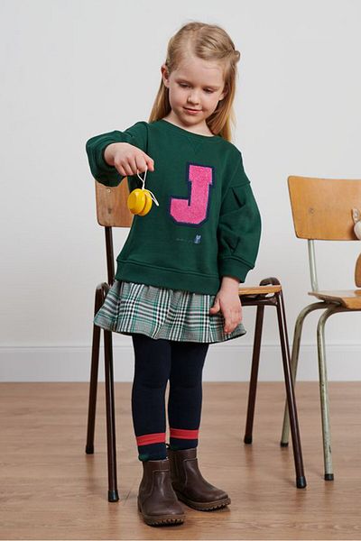 Tchibo Kids Girl Embroidered Long Sleeve Sweatshirt, Green Combo