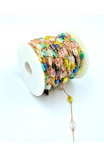 yiğit aksesuar 50cm Non Tarnish Colorful Stone Gold Chain Bracelet Necklace Supplies Jewelry Making