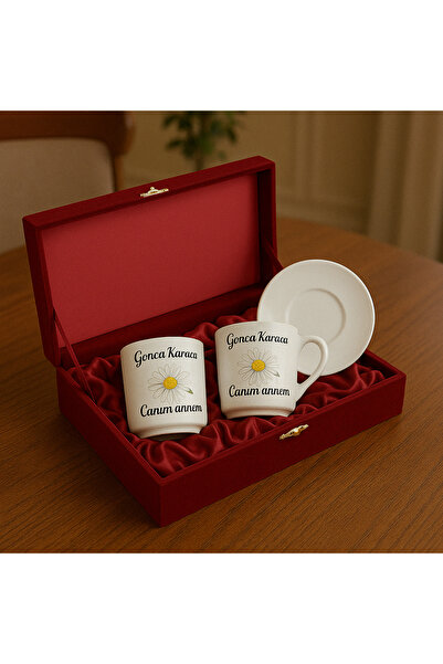 Bk Gift Kişiye Özel Bordo Kadife Kutulu İkili Canım Annem Tasarımlı 2'li Kahv...