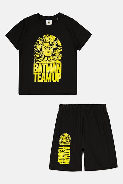 Batman Kids Boy 2 Pieces Crew Neck Short Sleeves Batman Team Up T-shirt And Shorts, Black