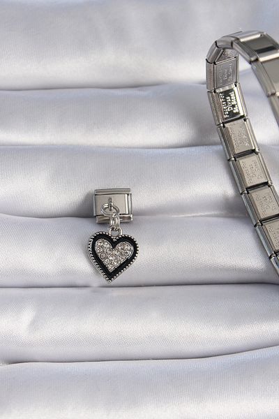 Skygo 316L Silver Colorful Heart Figured Nomination Charm with Black Zirconia - Tj-Bc1078