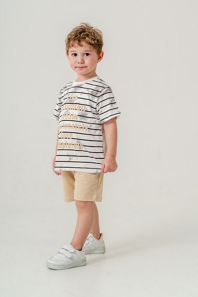 Titimixkids Boy's Striped T-Shirt Shorts Bottom Top Summer Double Set Beige