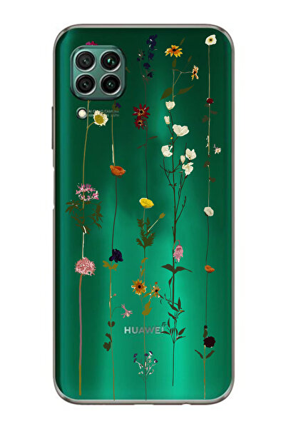 moonset Huawei P40 Lite Uyumlu Çiçekler Tasarımlı Baskılı Şeffaf Telefon Kılıfı