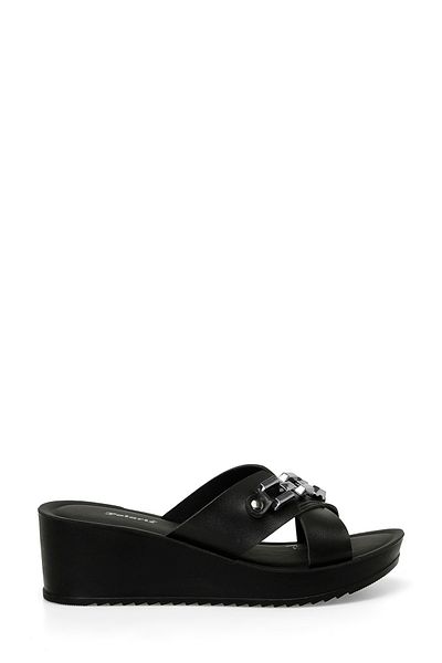 Polaris Black Women's Wedge Heel Slippers -405179.Z4FX