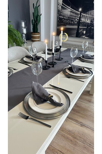 Decamor home Cotton Stain-Resistant Smoked Gray Long Runner (Napkin Not Included)
