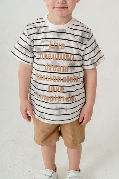 Titimixkids Boy's Striped T-Shirt Shorts Bottom Top Summer Double Set Light Brown