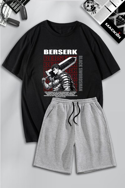 macklin Unisex Berserk Black Swordsman Anime Oversize kroj set majica i šortsa