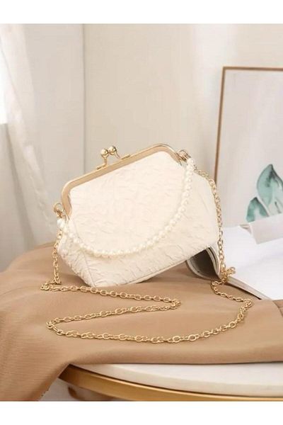 Mialos Heart Elegant Women's Hand Bag, Pearl Design Chain Strap Diagonal Shoulder Bag Wedding Bridal Evening Dress Bag