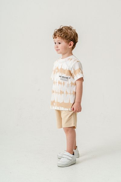 Titimixkids Boy's Fashion Design T-Shirt Shorts Bottom Top Summer Double Set Beige