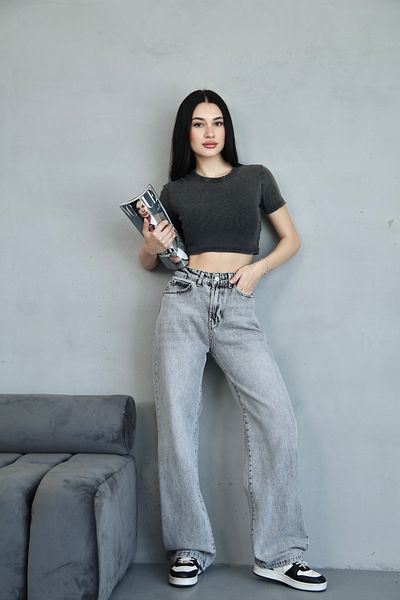 shop Baggy Grey Snow Wash Jean Pants Pallazo