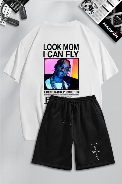 macklin Unisex Men's Women's Travis Scott & Cactus Jack Printed Custom Design Oversize Tshirt and Shorts Set