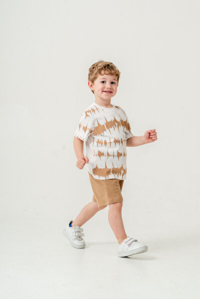 Titimixkids Boy's Summer Double Set Fashion Design T-Shirt Shorts Light Brown