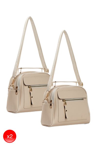 Adelina Bags Γυναικεία καθημερινή κρέμα τσάντα χεριών και ώμου 2 τσάντες