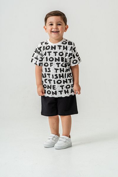 Titimixkids Boy's Letter Printed T-Shirt Shorts Bottom Top Summer Double Suit Black