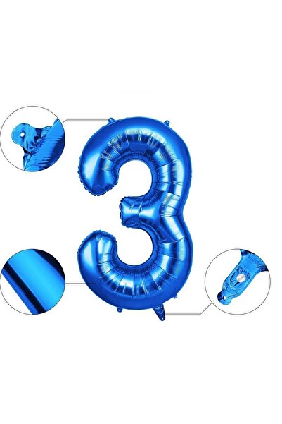 Flippy Foil Balloon, Number 3, 81 cm, For Air or Helium, Blue