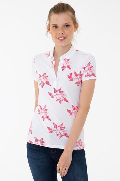 U.S. Polo Assn. Tricou alb cu gât polo pentru femei