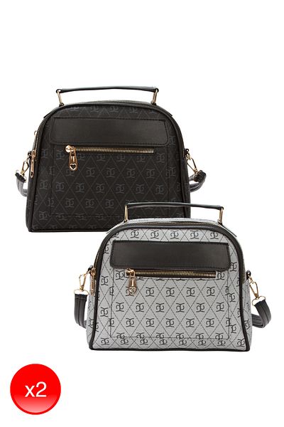Adelina Bags Women's Patterned Black and Gray Hand and Shoulder Bag 2 Pieces