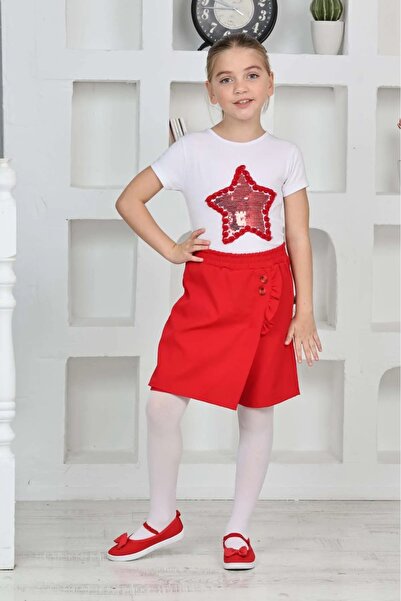 nacar çarşı Fustă scurtă roșie cu nasturi pentru fete 23 aprilie 29 octombrie...