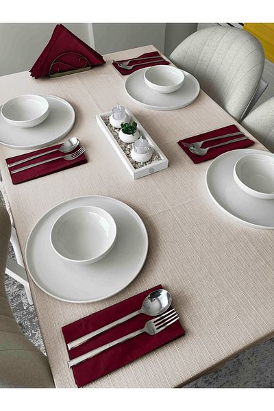 FAVOLLİ Lessonless Linen Textured Stone Color Table Cloth