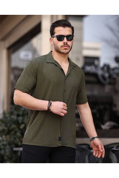 viperkombin Ανδρικό πουκάμισο με κορδόνια καλοκαιρινό φαρδύ κόψιμο