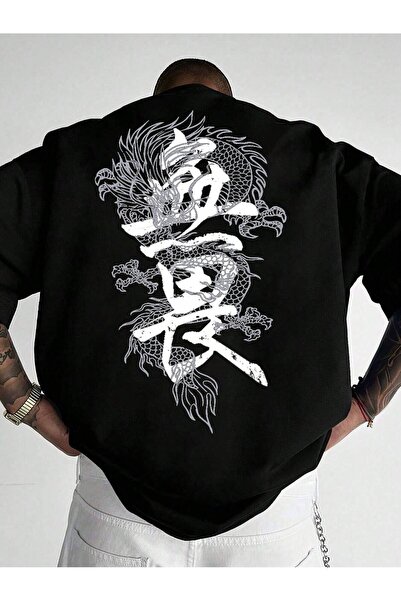 cc collection Tricou supradimensionat pentru bărbați cu imprimeu Dragon Chine...