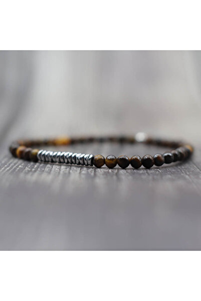 Choice سوار جديد من حجر عين النمر مقاس 4 مم للرجال مصنوع من صخور بركانية طبيع...