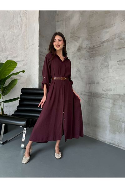 Elif Özbey Butik Rochie cămașă cu curea prune