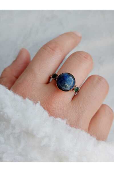 GÜMÜŞ Papila Silver Lapis Lazuli & Yeşil Zirkon Taşlı Tasarım Gümüş Yüzük