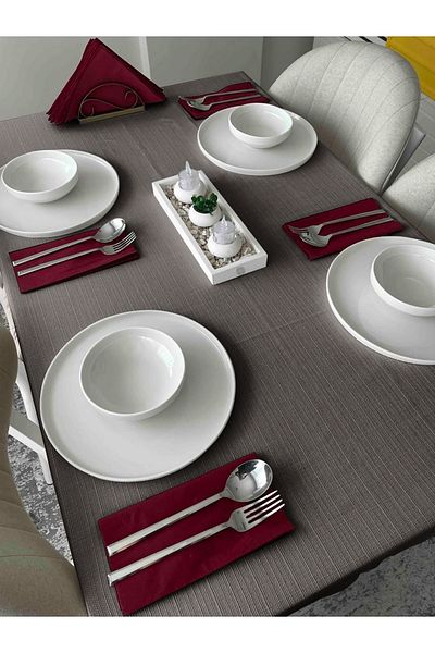 FAVOLLİ Gray Linen Textured Table Cloth Carefree