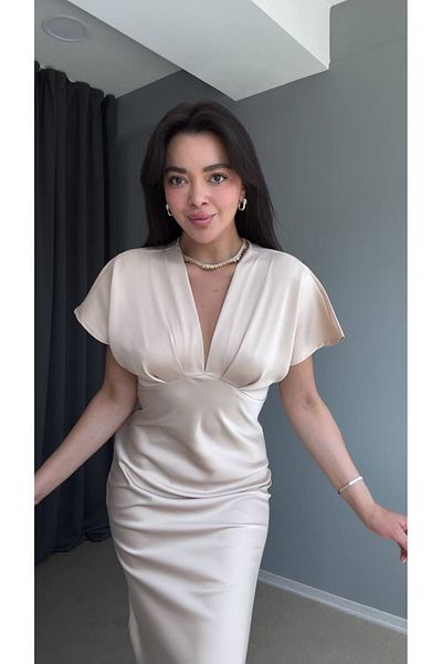 MODAGK Design Midi Length Silk Satin Dress