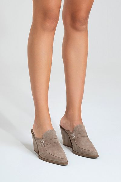 PASSAGE SHOES Γυναικείες παντόφλες Western από γνήσιο δέρμα 6298 MINK SUEDE