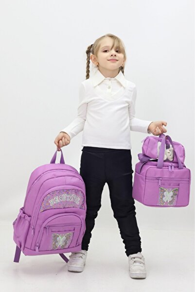 Probag Set de 3 genți de școală pentru fete cu tematică fluture - rucsac + cu...