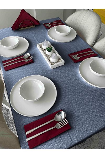 FAVOLLİ Indigo Table Cloth - Linen Textured and Carefree