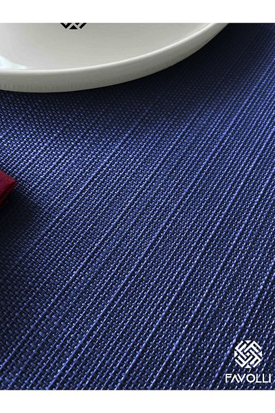 FAVOLLİ Navy Blue Linen Textured Table Cloth Carefree