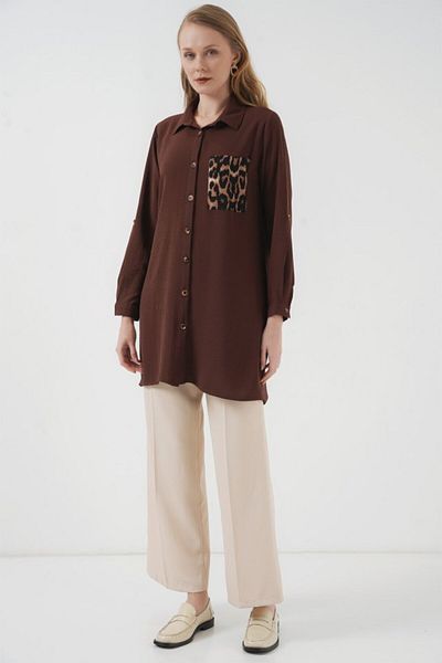 MODAVERA 5851 Pocket Detailed Shirt Tunic - Brown