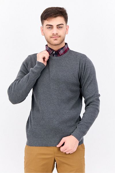 Threadbare Men Button Down Collar Heather Long Sleeve Sweater, Grey Combo