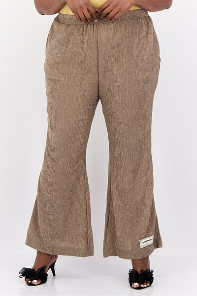 The Giving Movement Women Regular Fit Textured Wide Leg Pants, Taupe
