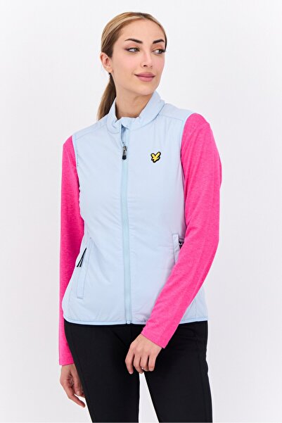Lyle & Scott Women Mock Neck Brand Logo Vest Jackets, Light Blue