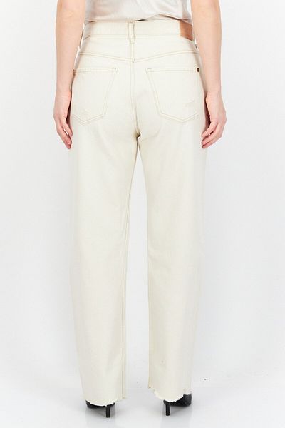Pepe Jeans Women Straight Ripped Non-stretchable Jeans, Cream