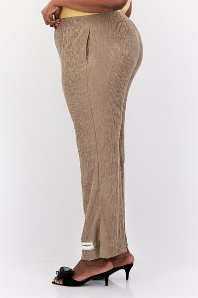 The Giving Movement Women Regular Fit Textured Wide Leg Pants, Taupe