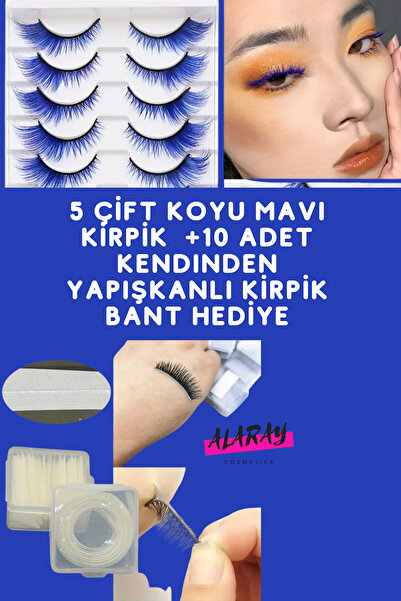 alaraycosmetics RENKLİ TAKMA İPEK KİRPİKLER CAT EYE'S NATUREL MAVI KİRPİKLER 5 ÇİFT+10 ADET YAPIŞTIRICI BANT HEDİYE